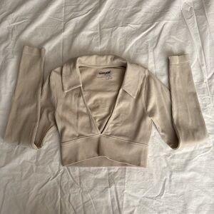 Garage Beige Ribbed Crop Top